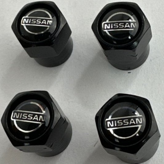 Set of 4 Universal Nissan Black Wheel Stem Air Valve Caps cc07997d