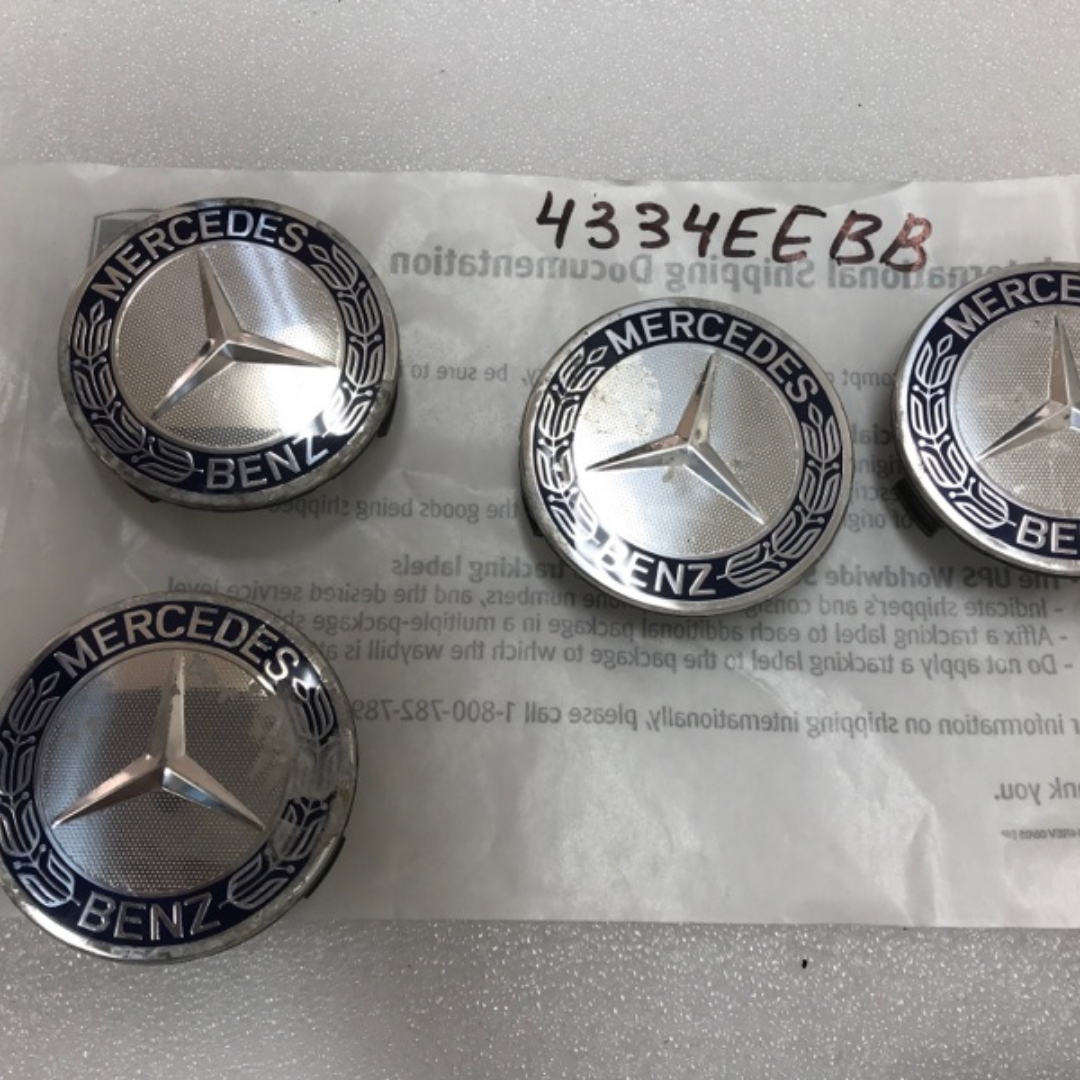 Set of 4 75mm Wheel Center Hub Caps Hubcaps Emblem Logo Dark Blue For Mercedes Benz