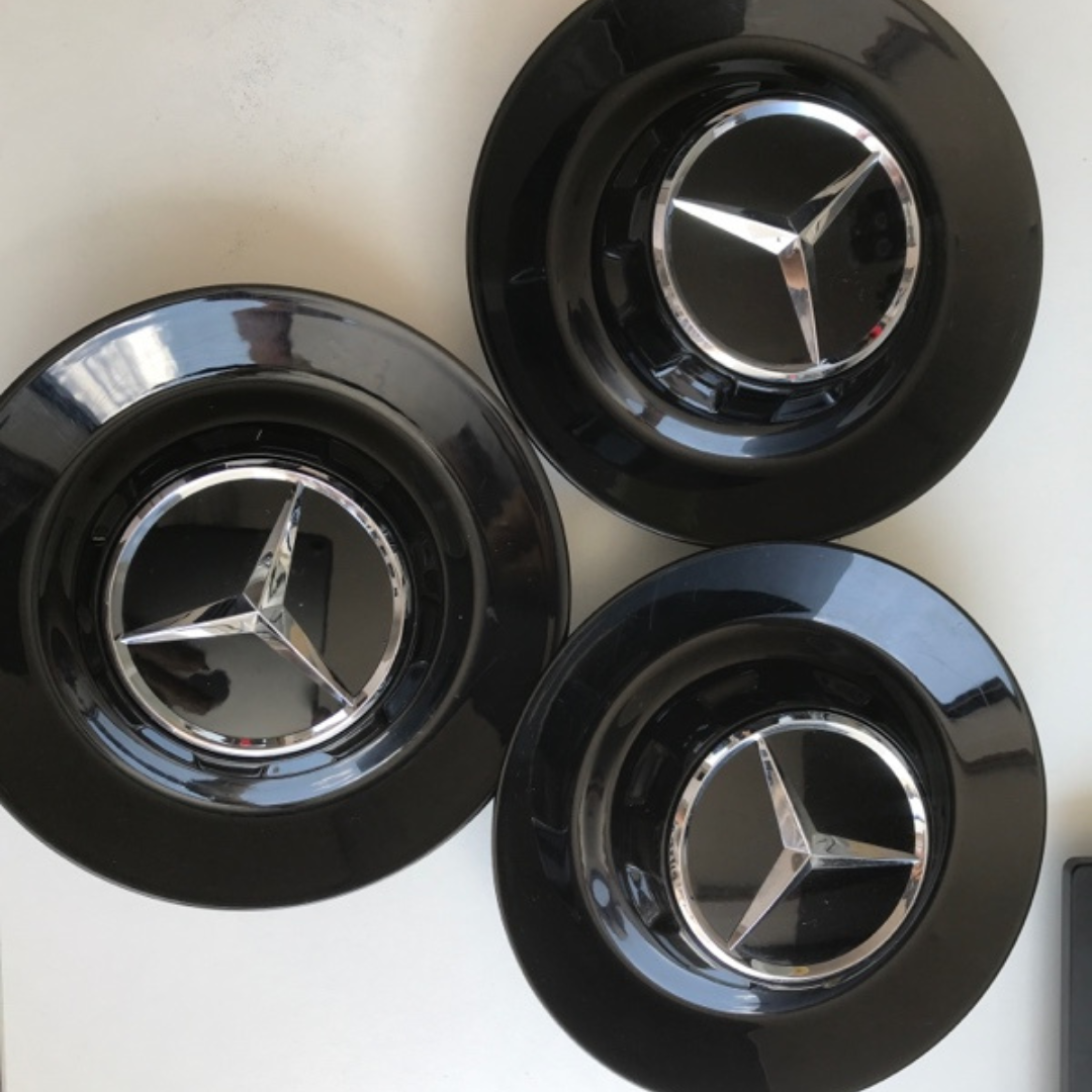 Set of 3 Mercedes Benz OEM Genuine Black Wheel Center Caps 2b2a0969 A0004001100