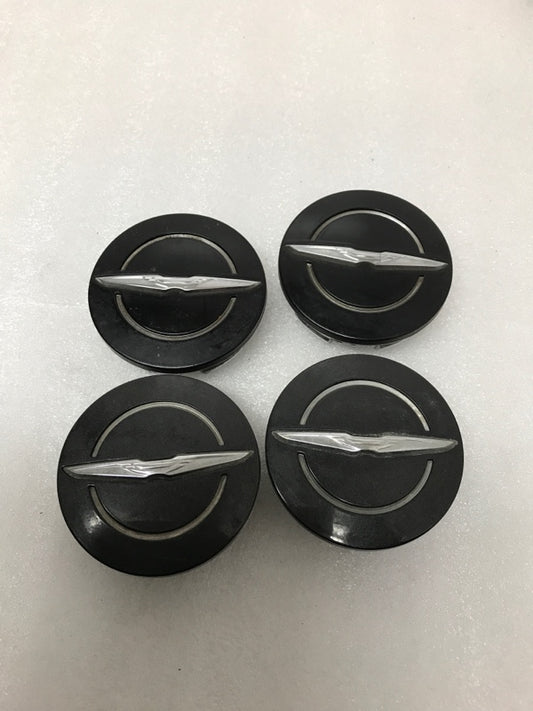 Set (4)* Satin Black with Chrome logo Chrysler wheel center cap. #1LB74TRMAB 61698